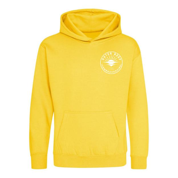 Outer Reef Unisex Kids Hoodie in Yellow with kangaroo pocket and hood